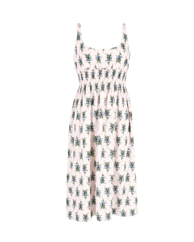 Women's Seasonal Attire Seasonal Trend Emilia Wickstead Giovanna Shirred Midi Dress In Floral Print Polyester