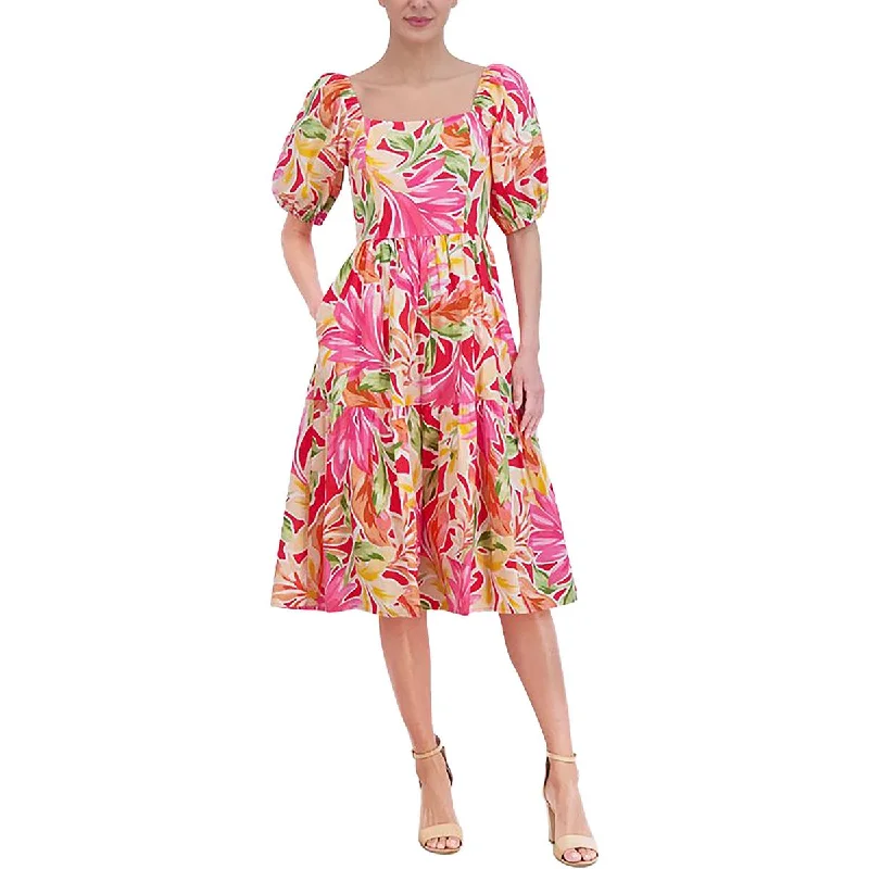 Women's Outerwear Garments Classic Charm Womens Floral Smocked Midi Dress