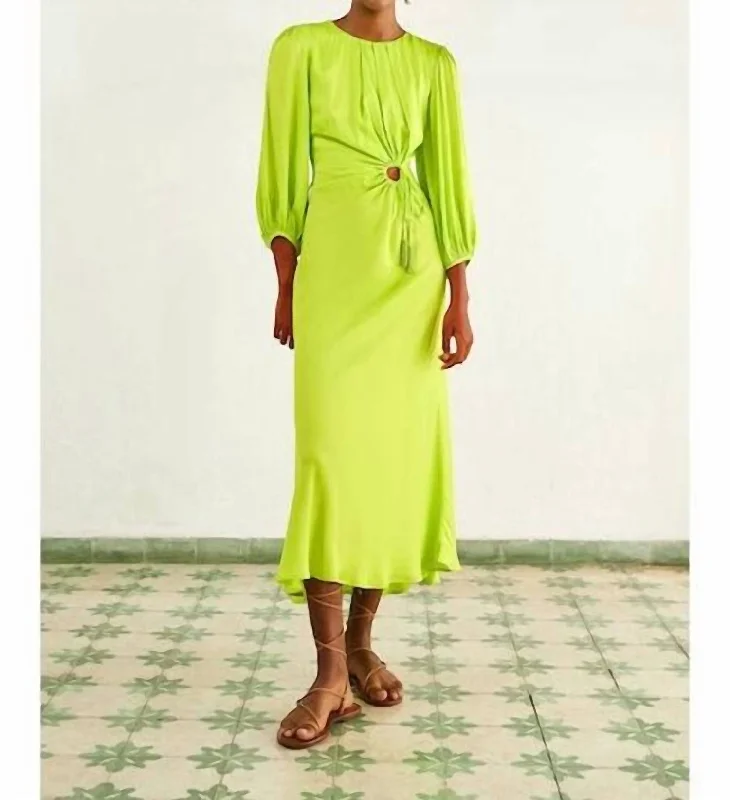 Women's Transitional Outfit Mid - Season Sale Piping Midi Dress In Lime Green