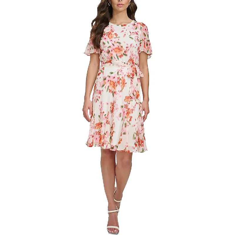 Women's Evening Apparel Minimalist Chic Womens Floral Print Knee-Length Mini Dress