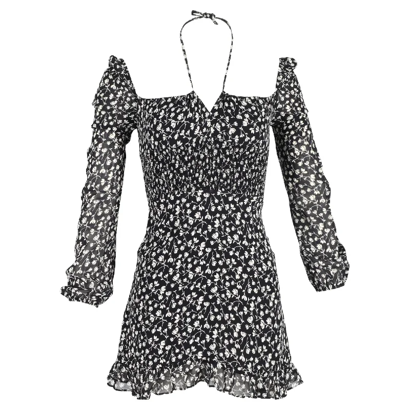 Women's Vintage-Inspired Clothing Feminine Grace Reformation Floral Mini Dress in Black Polyester