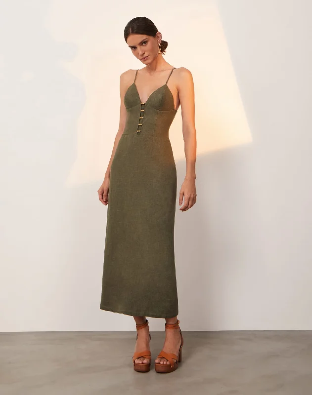 Women's Athletic Apparel Bohemian Vibe Janet Midi Dress - Evergreen