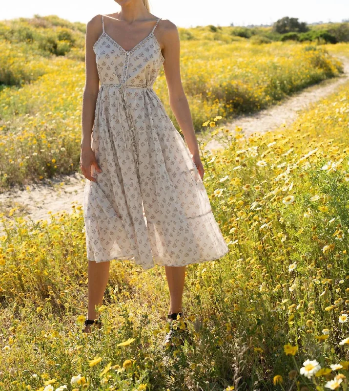 Women's Seasonal Garments Feminine Elegant Wildflower Meadows Tiered Midi Dress In Twig