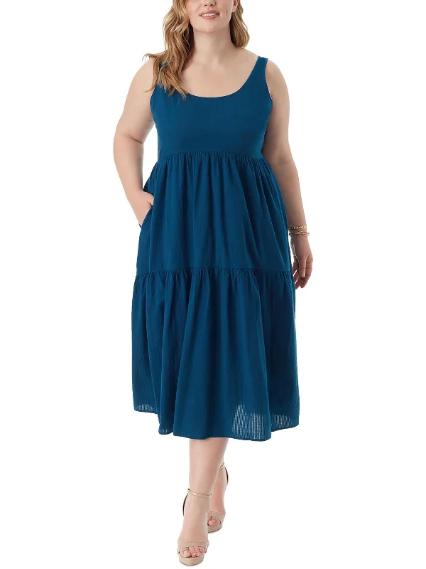 Women's Activewear Garments Seasonal Trend Plus Cheryl Womens Tiered Seersucker Maxi Dress