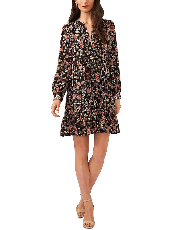 Plus-Size Women's Clothing Last Chance Sale Womens Floral Print Mini Fit & Flare Dress