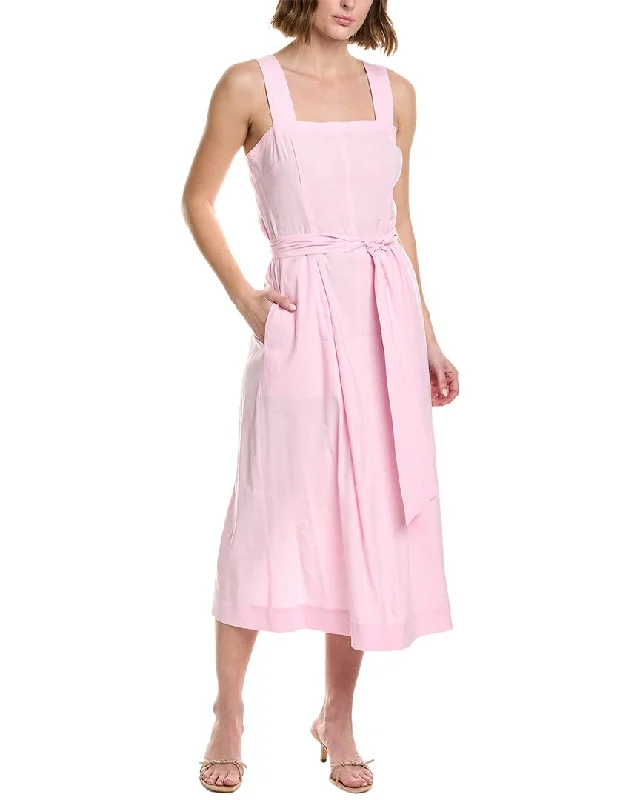 Women's Clothing For Special Occasions Early Access to Art Deco Styles Sale Vince Belted Square Neck Linen-Blend Midi Dress