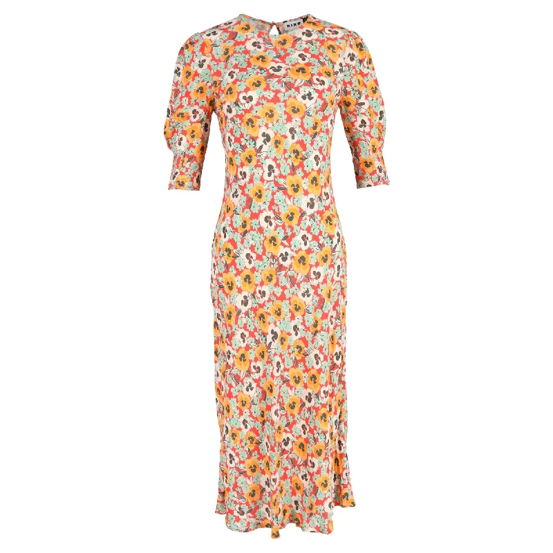 Charming Women's Garments Flash Deals Rixo Jess Midi Dress In Orange Floral-print Crepe De Chine