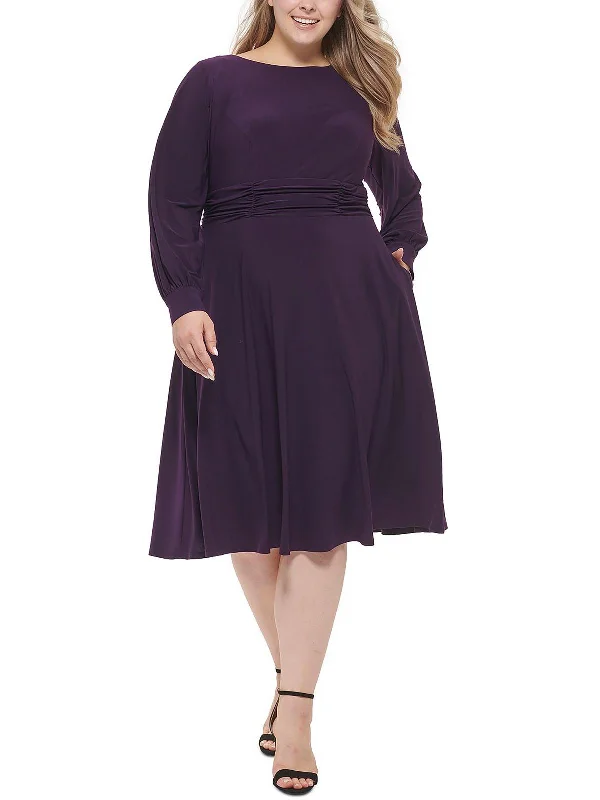 Women's Trendy Casual Outfit Effortless Comfort Plus Womens Back Zip Ruched Waist Midi Dress