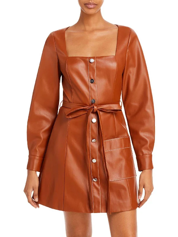 Women's Outerwear Apparel Oz Womens Faux Leather Long Sleeves Mini Dress