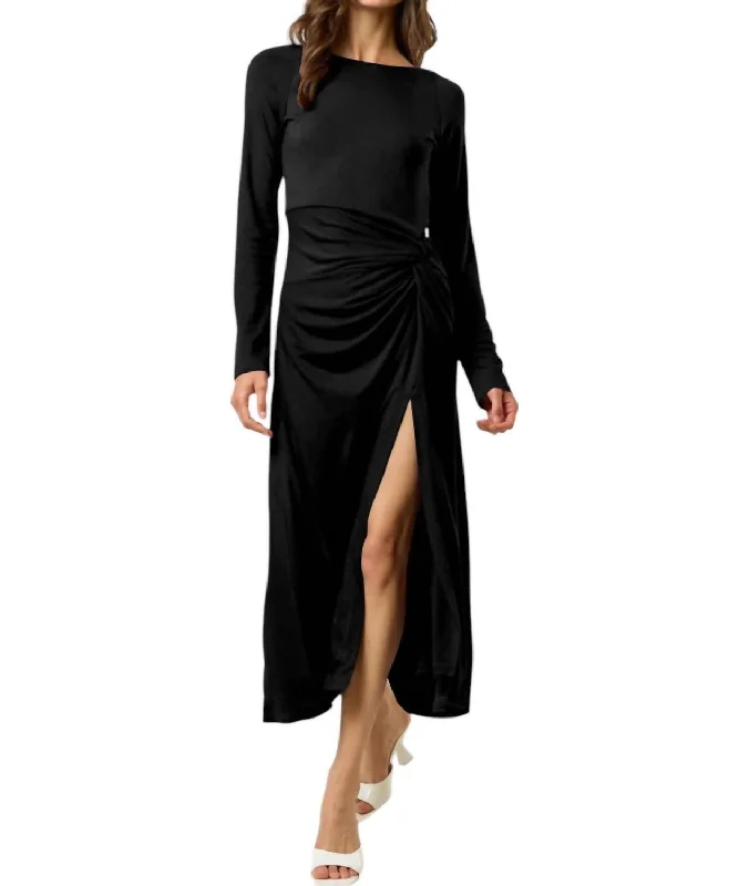 Affordable Women's Apparel End - of - Month Blowout High Slit Twisted Boat Neck Maxi Dress In Black