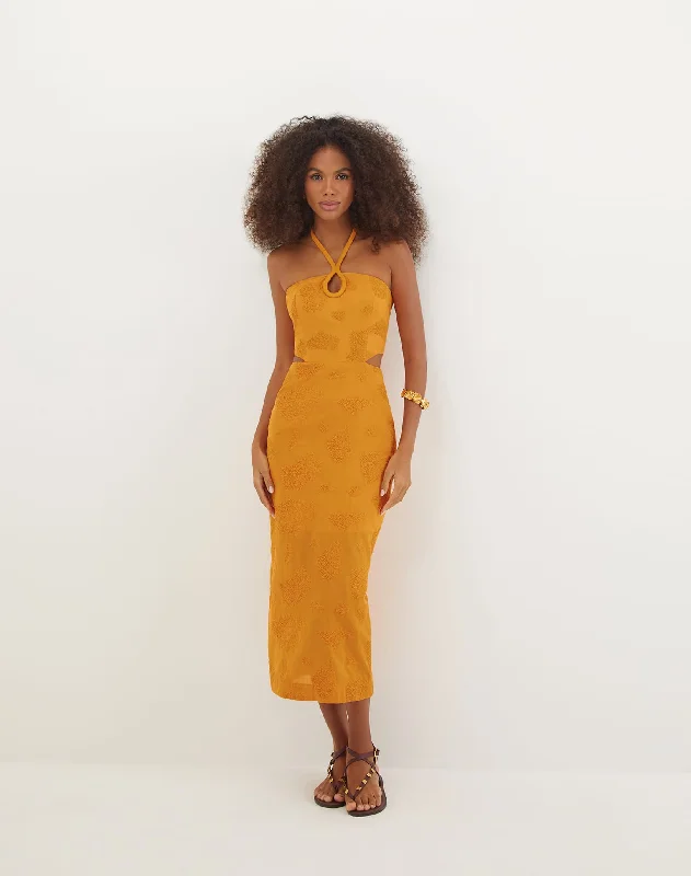 Vintage-Inspired Women's Apparel Bold Silhouette Jordana Midi Dress - Sunset