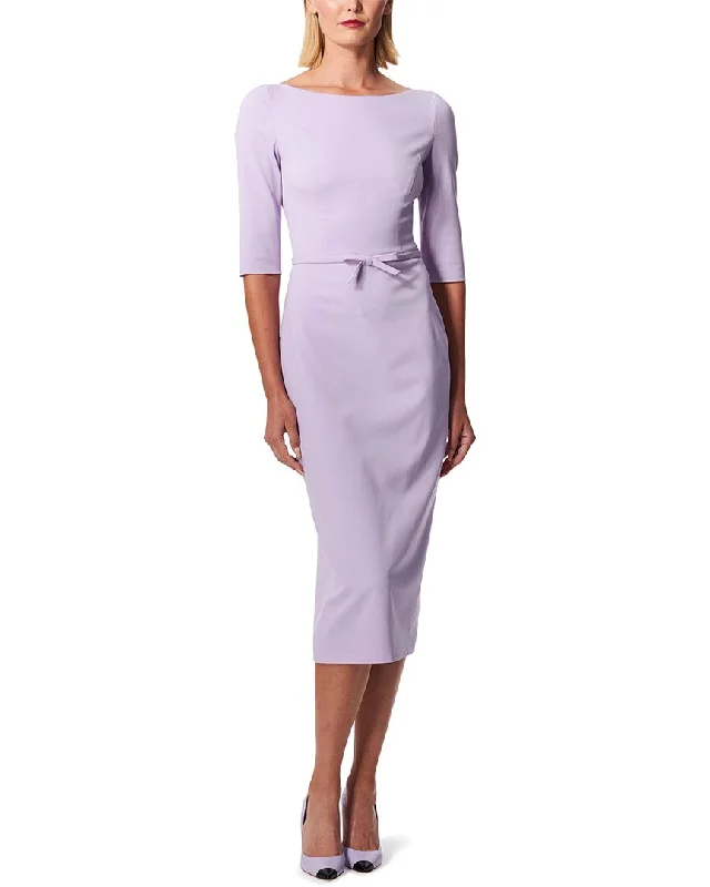 Women's Trendy Clothing Graceful Cut Carolina Herrera Elbow Sleeve Boatneck Wool-Blend Midi Dress