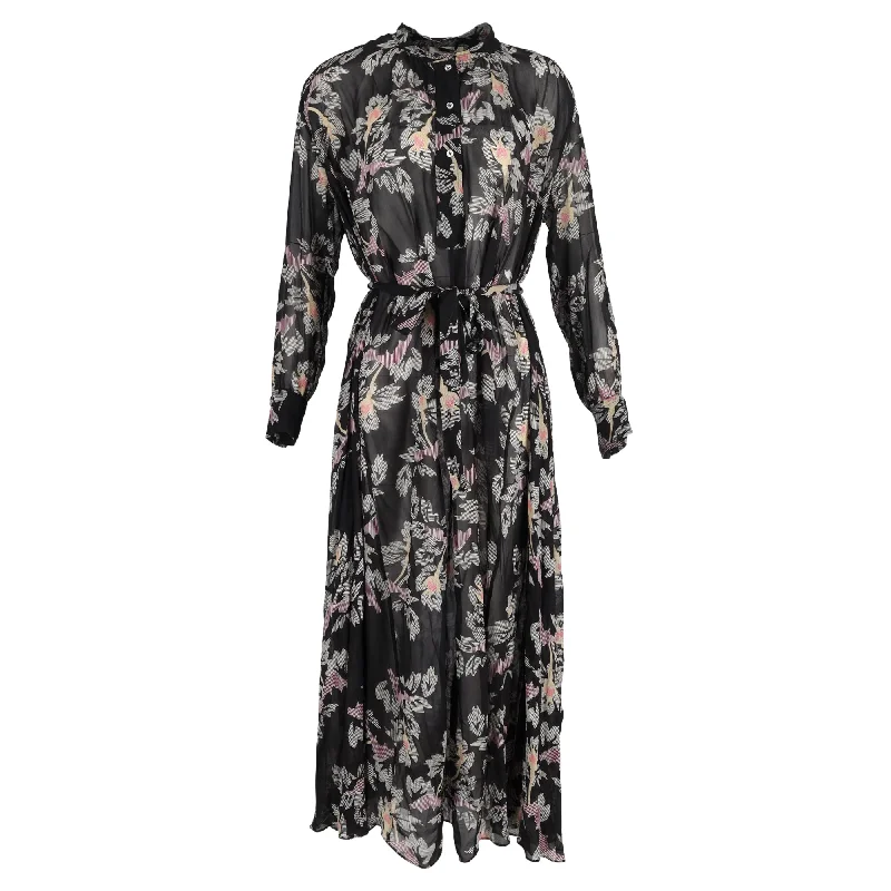 Comfortable Outfit For Women Limited - Time Bundle Isabel Marant Etoile Floral Joly Maxi Dress in Black Silk