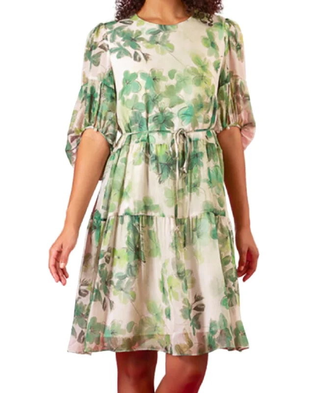 Women's Classic Attire Holiday Sale Silk Floral Dress In Green