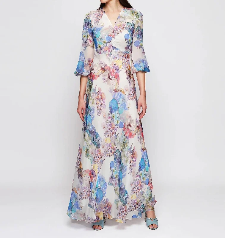 Stylish Women's Garments For Holidays Seasonal Trend Print Chiffon Silk Dress In Multicolor Floral