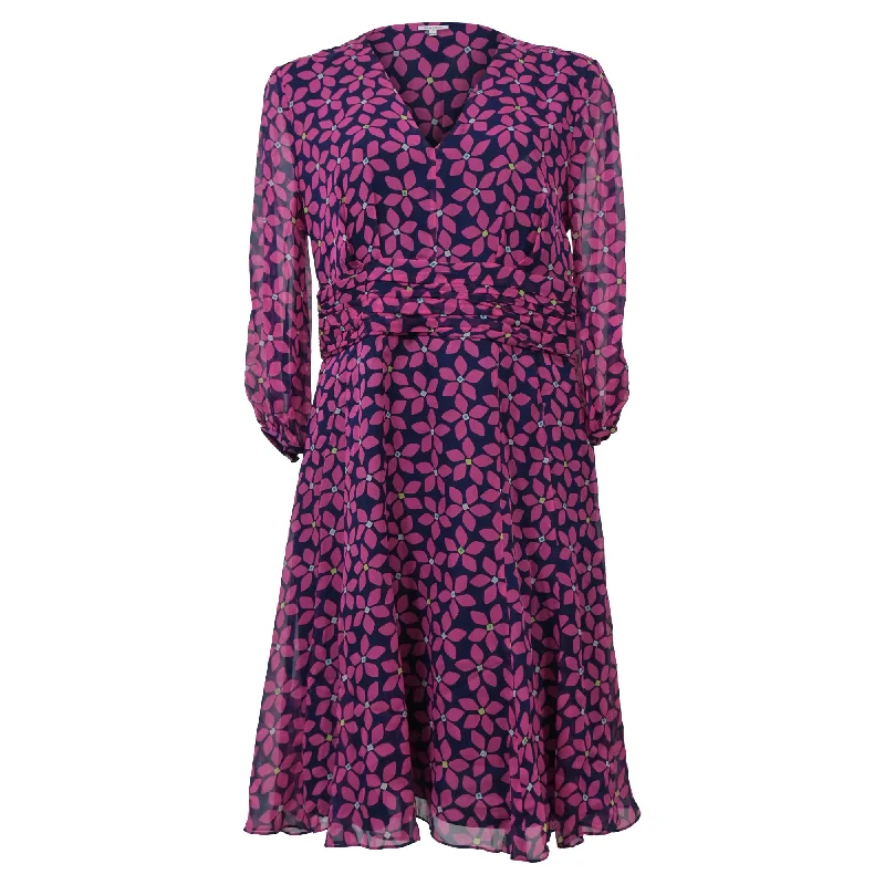 Stylish Women's Garments Elevated Style Diane Von Furstenberg Sheer Sleeve V-Neck Dress in Pink Floral Print Silk