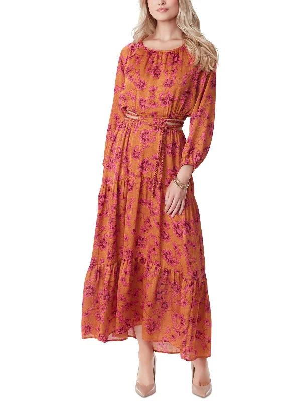 Women's Work Outfit Feminine Soft - Hued Styles Womens Floral Print Braid Tie Maxi Dress