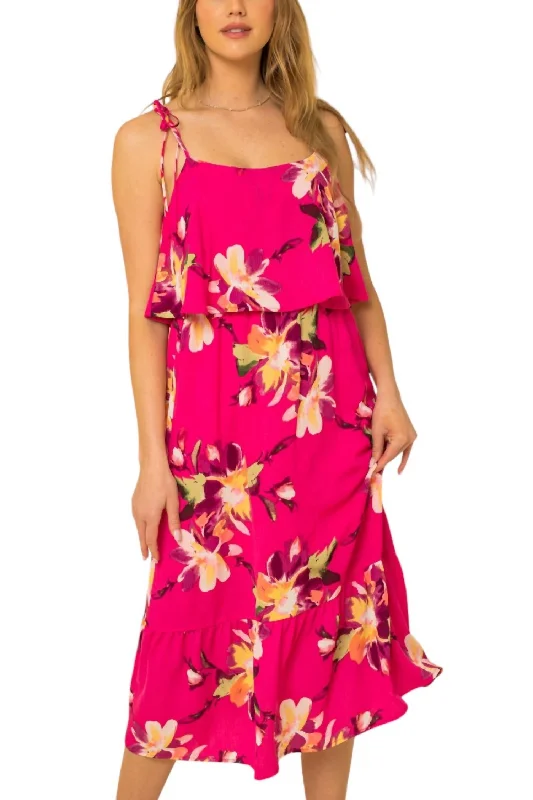 Women's Activewear Outfit Clearance Event Selena Sleeveless Layered Floral Print Dress In Magenta