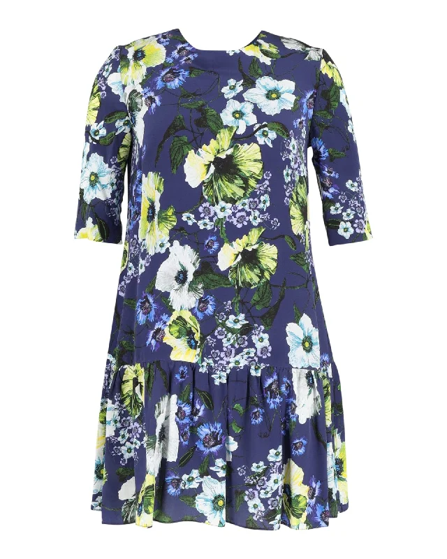 Women's Plus-Size Attire Discounts on Casual Weekend Styles Erdem Floral Print Mini Dress in Blue Silk