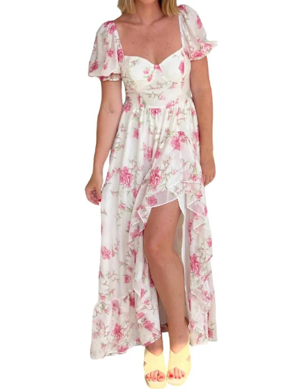 Women's Transitional Outfit Seasonal Trend Daphne Sweetheart Floral Maxi Dress In Cream/pink