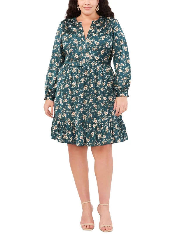 Women's Outerwear Garments Clearance Event Plus Womens Floral Tiered Babydoll Dress