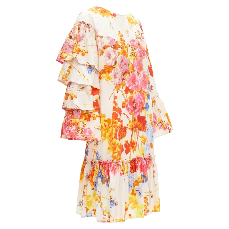 Women's Plus-Size Apparel Vintage Elegance Dries Van Noten colourful floral tie sleeve ruffle midi dress