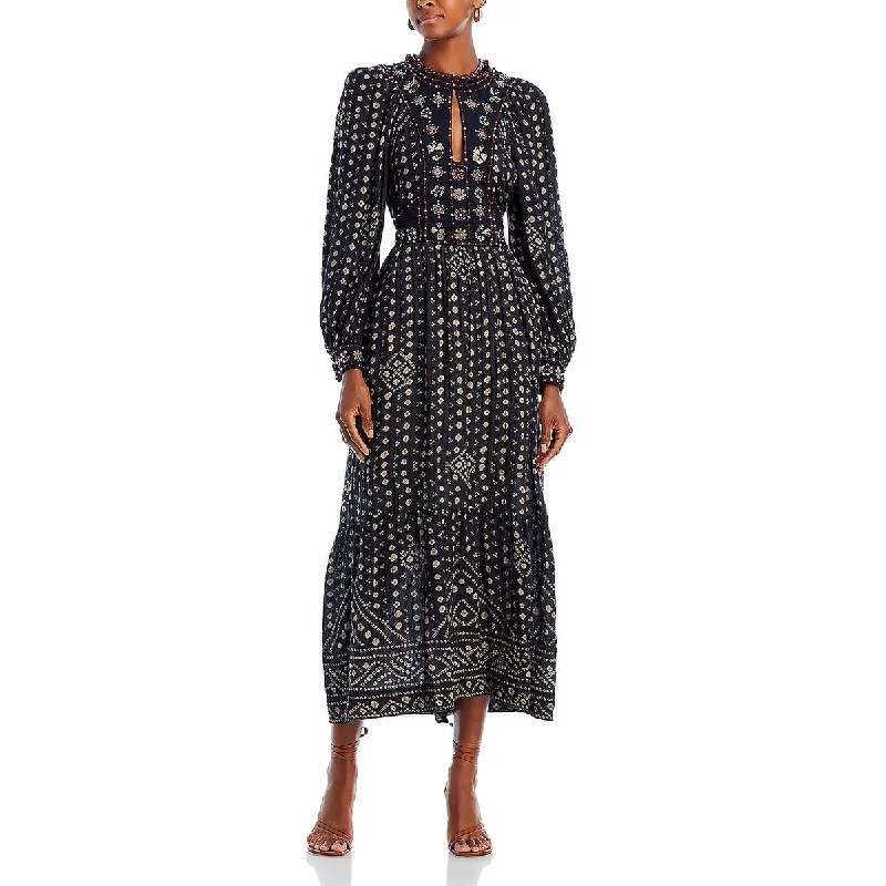 Women's Clothing For Travel Effortless Style Womens Printed Embellished Midi Dress