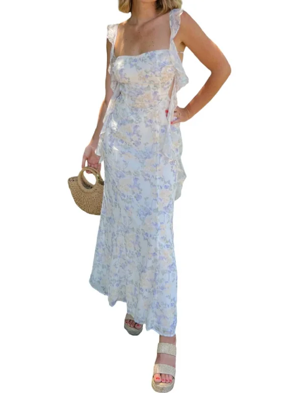 Women's Romantic Outfit Vintage Charm Too Sweet Floral Open Back Midi Dress In Ivory/multi