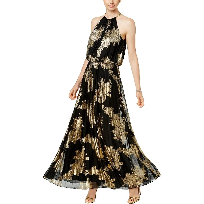 Women's Holiday Clothing Elevated Style Petites Womens Floral Print Pleated Evening Dress