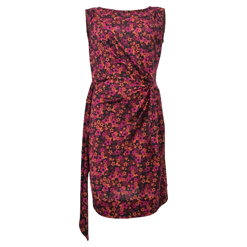 Vintage-Inspired Garments Mid - Season Sale Diane Von Furstenberg Draped Sleeveless Dress in Red Floral Print Polyester