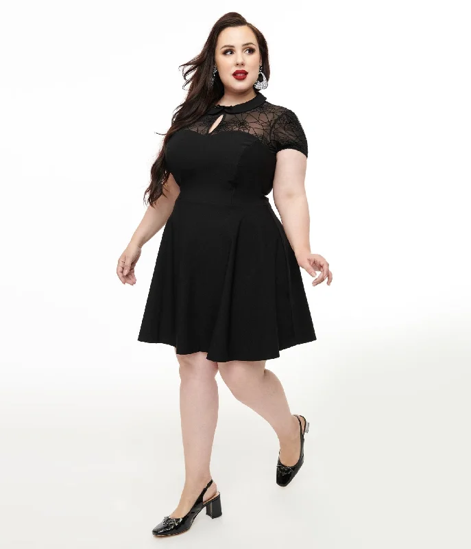 Women's Athletic Clothes Casual Elegance Hell Bunny Plus Size 1950s Black Spiderweb Viola Mini Dress