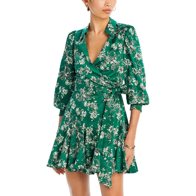 Affordable Women's Clothing Discounts on Casual Weekend Styles Alisa Womens Floral Print Long Sleeve Wrap Dress