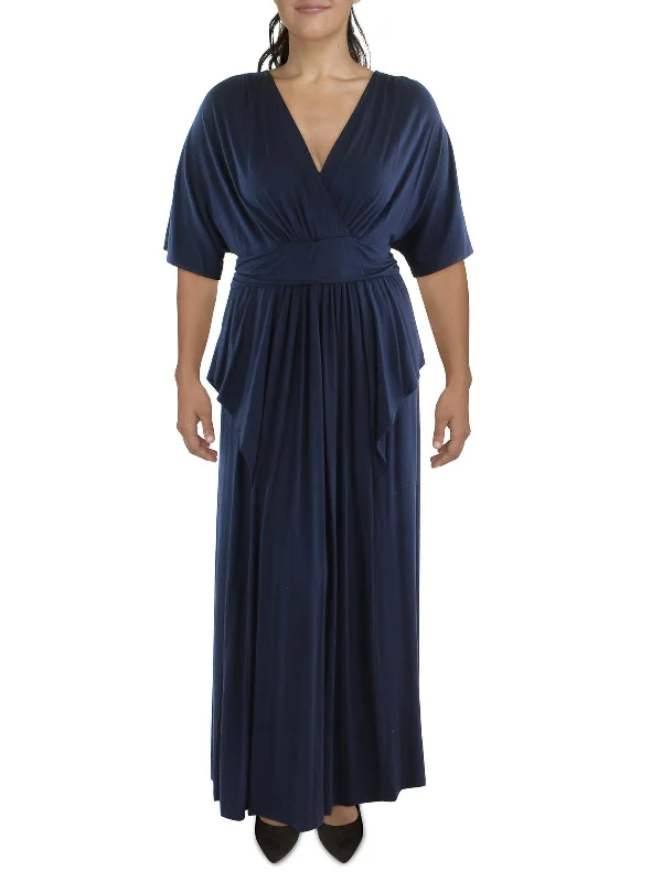 Women's Professional Garments Graceful Drape Plus Womens Knit V-Neck Maxi Dress