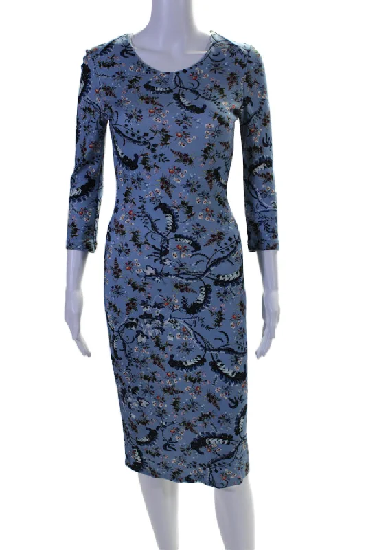 Casual Attire For Women Vintage Charm Erdem Womens Floral Print Long Sleeves Dress Blue Multi Colored