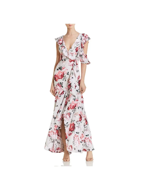 High-Fashion Women's Clothing Bohemian Vibe Beckman Womens Floral Print Ruffled Sleeves Evening Dress