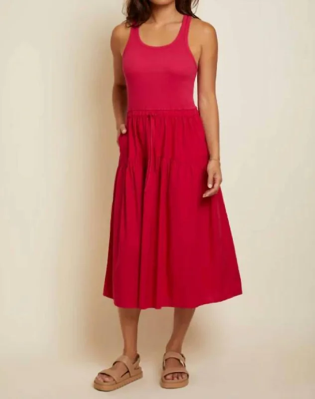 Women's Everyday Attire Modern Romance Frannie Combo Midi Dress In Raspberry