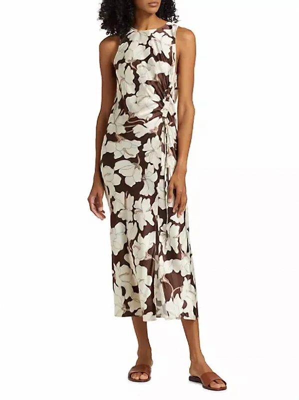 Women's Clothing Apparel Casual Elegance Gabriella Dress In Mocha Floral