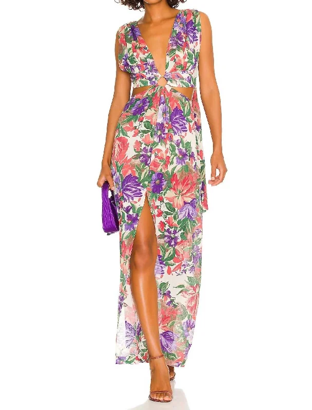 Women's Stylish Vacation Attire Graceful Drape Sara Dress In Purple Floral