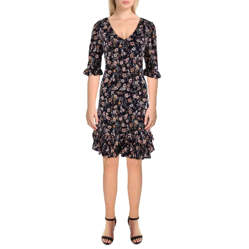 Women's Holiday Attire Graceful Drape Womens Floral Mini Shift Dress