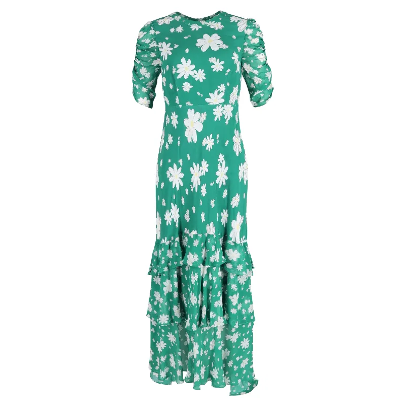 Women's Evening Outfit Flash Deals Rixo Floral Layered Maxi Dress in Green Viscose