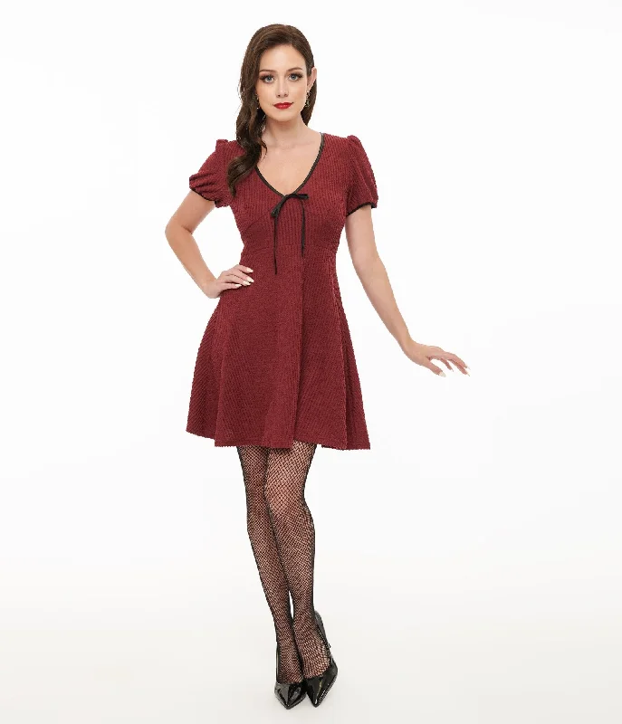 Women's Comfortable Clothes For Weekends Mid - Season Sale Killstar Burgundy Ribbed Chaseleigh Mini Dress