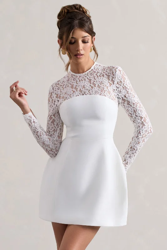 Women's Casual Wear Outfit Holiday Sale Birdie | White Lace Long-Sleeve Mini Dress