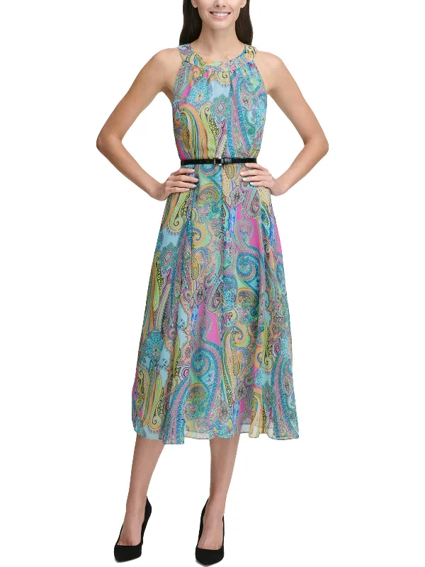 Charming Women's Garments Contemporary Chic Womens Paisley Sleeveless Midi Dress