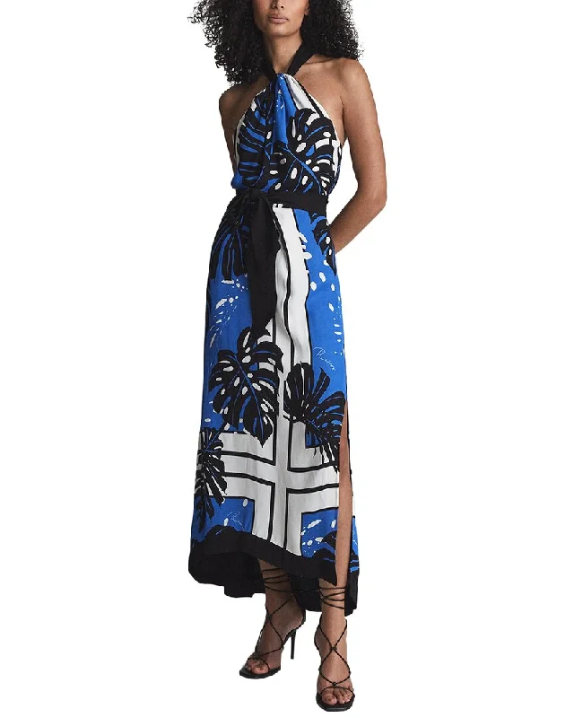 Luxury Women's Clothing Exquisite Craftsmanship Reiss Erin Print Palm Midi Dress