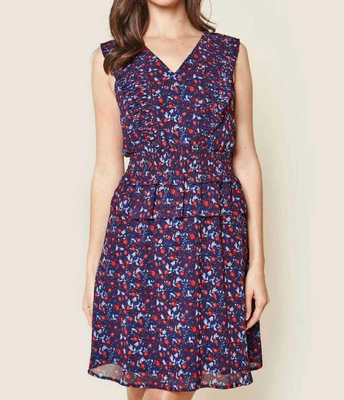 Women's Trendy Apparel Luxe Layering Floral Print Ruffled Mini Dress In Navy