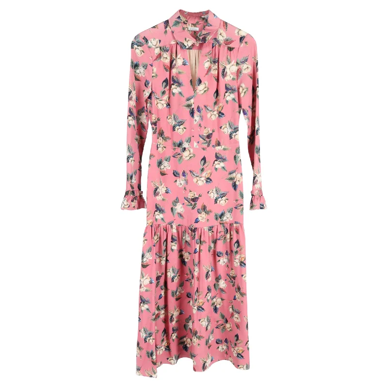 Women's Vacation Outfit Huge Savings on Parisian Styles Vilshenko Floral Midi Dress in Pink Wool