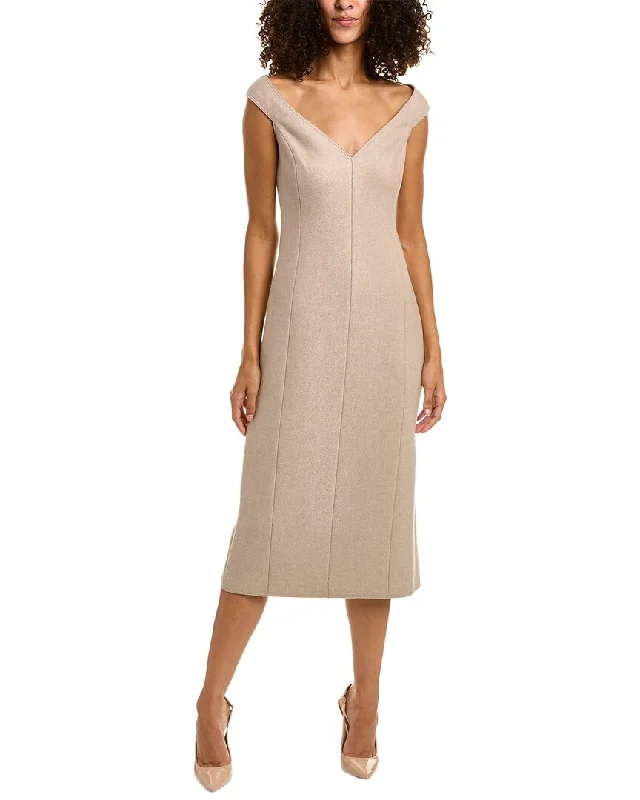 Women's Casual Attire Flowy Fabric Theory Paneled Wool Midi Dress