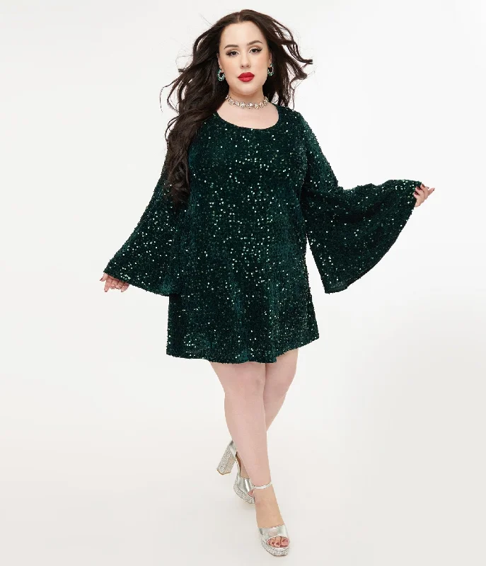 Women's Outfit For The Office Feminine Allure Smak Parlour Plus Size 1960s Green Sequin Downtown Scene Mini Dress