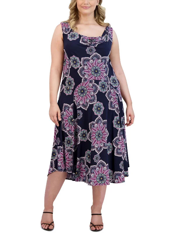 Casual Garments For Women Limited Quantities Plus Womens Printed Cowlneck Midi Dress