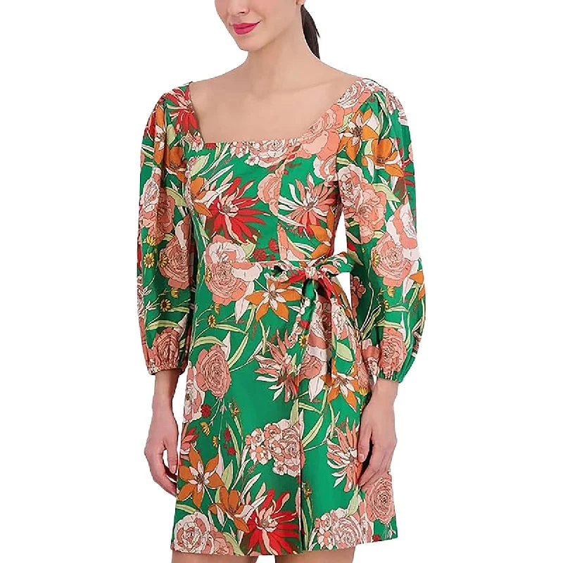 Women's Comfy Attire For Lounging Subtle Sophistication Womens Floral Print Short Mini Dress